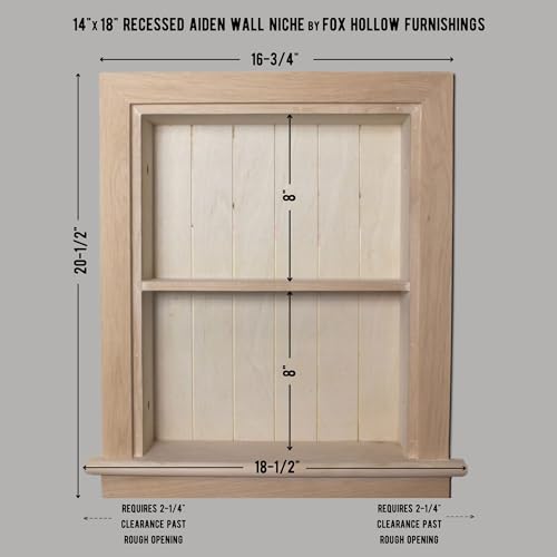 14x18 Aiden Recessed Wall Niche Medicine Cabinet Replacement, in The Wall Bathroom Cabinet Insert Shelf/Shelves, Made in North America, Real Wood, NO MDF, Beadboard, Unfinished - color: Unfinished, size: 14x18