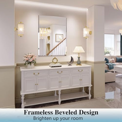 Frameless Bathroom Mirror, 24"x36" Beveled Bathroom Vanity Mirror | 15mm beveled edge, frameless, 5mm HD glass, anti-rust, french cleat, horizontally or vertically, for bathroom/bedroom - size: 24"L x 36"W