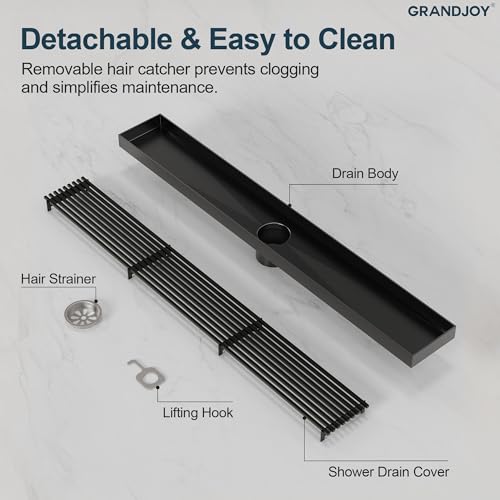 24 Inch Linear Shower Drain, Matte Black Rectangular Floor Drain with Removable Grate, SUS304 Stainless Steel, High Flow Capacity and cUPC Certified - color: Matte Black, size: 24