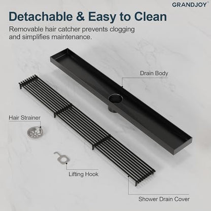 24 Inch Linear Shower Drain, Matte Black Rectangular Floor Drain with Removable Grate, SUS304 Stainless Steel, High Flow Capacity and cUPC Certified - color: Matte Black, size: 24