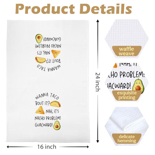 Mexican Gifts Kitchen Towels - Funny Mexican Gifts Decorative Waffle Dish Towels, Taco Themed Gift Hand Towel, Taco Tuesday Gift Tea Towel, 16×24 Inches - color: Foodie- 10
