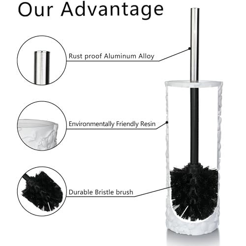 White Floral Design Resin Toilet Bowl Holder and Brush Set, Stylish Bathroom Cleaning Tool with Durable Bristles, Compact and Functional - style: White Floral