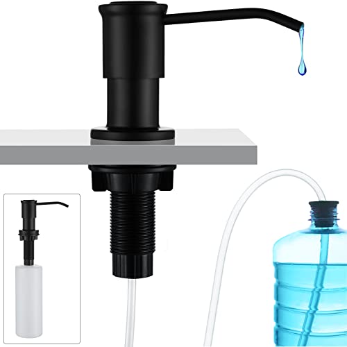 CREA Kitchen Soap Dispenser Countertop Soap Dispenserfor Kitchen Sink Black Built in Sink Soap Dispenser Top Fill Deck Mount Dispenser for Bathroom with 39" Tube Large Capacity 17 OZ Bottle - color: Black, style: Circular