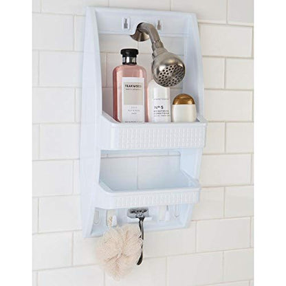 Bath Bliss Multi Hanging Option Shower Caddy | Over the Showerhead | Adhesive Backing | Screw Mount | Organizer | Large Shampoo & Conditioner Bottle Holders | Razor & Loofah Hooks | White