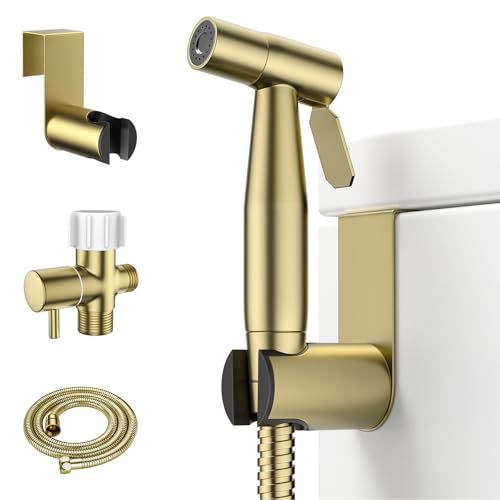 Arofa Handheld Bidet Sprayer, Bidet Attachment for Toilet, Brushed Gold | Adjustabel Water Pressure, Leak-Free Hose, Fits Two-Piece Toilets, Feminine/Baby/Pet Wash, Cloth Diaper Rinse, Easy Install - color: Gold, size: 1 Pack