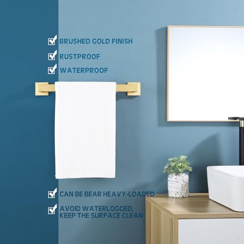 KOKOSIRI Bath Towel Bar Kitchen Dish Cloths Hanger 16 Inch Hand Towel Holder Stainless Steel Wall Mounted, Brushed Gold, B4003BG-L16 - color: Brushed Gold, size: 16-Inch