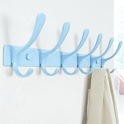 SKOLOO Heavy Duty Wall Mounted Coat Rack - 6 Hooks, Stainless Steel, Pack of 2, Sturdy Coat Hooks for Hanging Clothes, Jacket, Hat, Blue - color: Blue, size: 6 Hook(2 Pack)