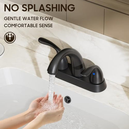 4 Inch 2 or 3 Holes 2 Handles Centerset Matte Black Lead-Free Bathroom Sink Faucet, Bathroom Faucet with Copper Pop Up Drain and Water Supply Lines, BF008-5-MB - color: Matte Black, style: 1 Pack