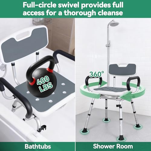 Shower Chair for Elderly and Disabled, 400 lbs, Adjustable Height | Shower Stool with Removable Back and Padded Arms, Slip Resistant Bath Seat for Inside Shower, Bathtub, Aluminum Frame - color: Dark Gray