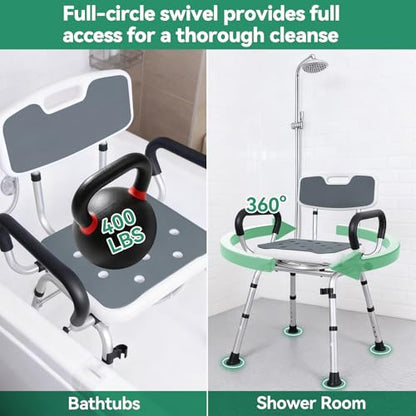 Shower Chair for Elderly and Disabled, 400 lbs, Adjustable Height | Shower Stool with Removable Back and Padded Arms, Slip Resistant Bath Seat for Inside Shower, Bathtub, Aluminum Frame - color: Dark Gray