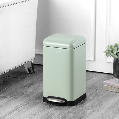 happimess Betty Retro Mini 3.2 Gal Step Trash Can, Pistachio Gelato | Soft-Close Lid, Removable Liner, Iron, Hands-Free Pedal, Satin Finish, Non-Skid Base, Built-In Damper, Modern, Minimalistic - color: Pistachio Gelato