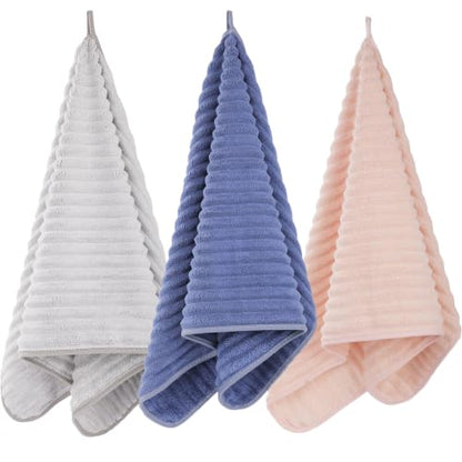 3-Piece Hand Bath Towels 14 X 29.6 Inchs, Quick-Dry Microfiber Washcloths with Hanging Loop, Soft & Absorbent Face Towels for Bathroom Kitchen Gym Travel - color: 1grey-1blue-1pink