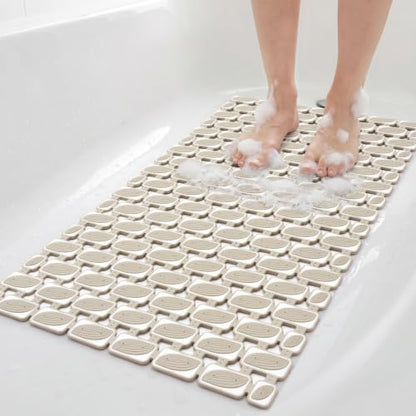 Shower Mat Non Slip Bathtub Mat, Bath Mat for Tub with Strong Suction Cups, Quick Dry Drain Holes, Machine Washable Shower Floor Mat for Elderly & Kids, 27"x16", Khaki - color: Khaki