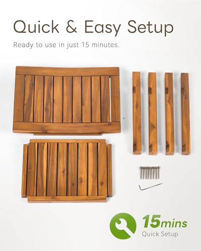 Upolana Outdoor Shower Bench, 20" Solid Acacia Wood Shower Stool Waterproof Shower Seat with Storage Shelf for Bathroom - SB001V