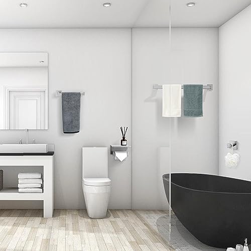TURS Bathroom Hardware Set 4-Piece Brushed Bath Towel Bar Set Include 24 Inch Towel Bar Hand Towel Holder Towel Hook Toilet Paper Holder with Shelf Stainless Steel Bathroom Accessories Set - color: Brushed Nickel, size: Set A