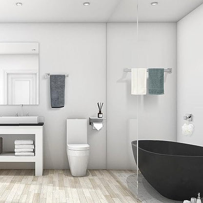 TURS Bathroom Hardware Set 4-Piece Brushed Bath Towel Bar Set Include 24 Inch Towel Bar Hand Towel Holder Towel Hook Toilet Paper Holder with Shelf Stainless Steel Bathroom Accessories Set - color: Brushed Nickel, size: Set A
