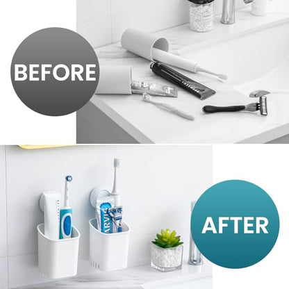 TAILI Suction Toothbrush Holder 2 Pack, Tumblers Replacement Shower Toothbrush Holder for Wall, Powerful Toothpaste Toothbrush Suction Cup, Self-draining Shower Razor Holder, Kitchen Tableware Holder - color: White (2 Pack)
