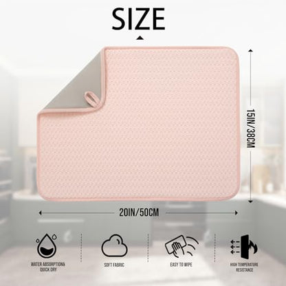 2 Pack Microfiber Dish Drying Mat for Kitchen Counter,Ultra Absorbent Dish Drainer Mat ,Dish Drying Pad , Dish Rack Mat 20×15 Inch (Dusty Pink)