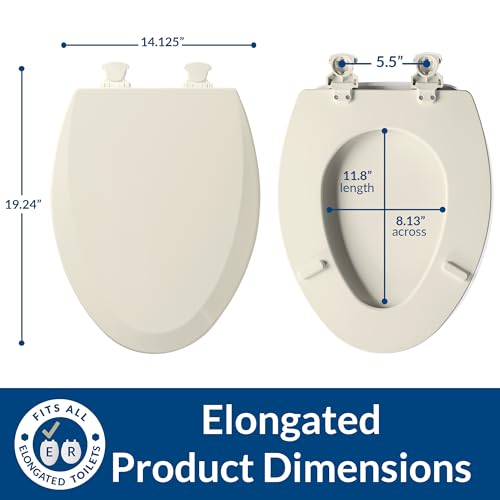 Bemis 1500EC Durable Wood Toilet Seat with Easy Clean Hinges, Made in USA, Elongated, Biscuit - color: Biscuit, size: Elongated