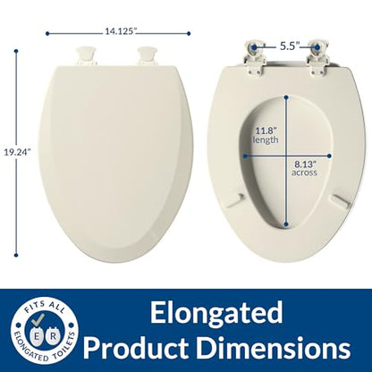 Bemis 1500EC Durable Wood Toilet Seat with Easy Clean Hinges, Made in USA, Elongated, Biscuit - color: Biscuit, size: Elongated