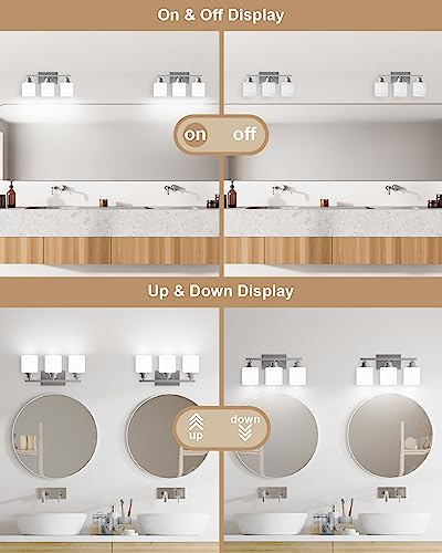 Bathroom Light Fixtures Over Mirror, 3-Light Vanity Lights Brushed Nickel, Modern Bathroom Vanity Light, Glass Shade & Anti-Rust Nickel Finished, Bathroom Light for Small Space - color: Brushed Nickel-3 Light