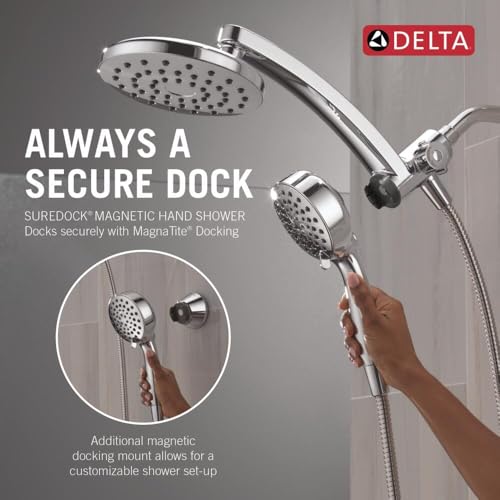 Delta 6-Setting PivotPro 3-in-1 Combination Shower Head with ProClean Spray, Chrome Round Shower Head Rainfall with Handheld Spray, 1.75 GPM, Chrome 75649 - color: Chrome