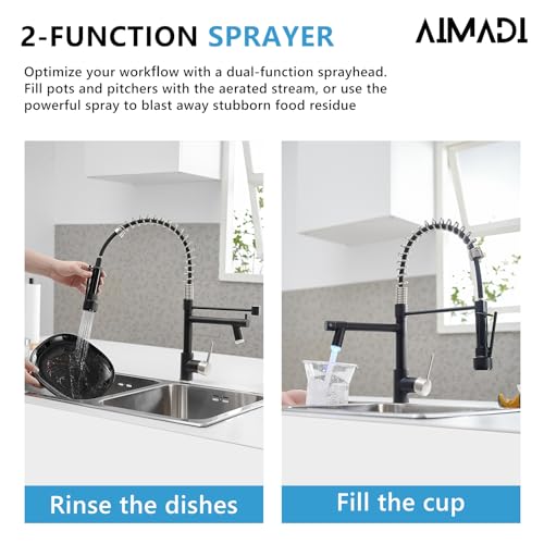 AIMADI Kitchen Faucet Black,Black Stainless Steel Kitchen Faucet | with Pull Down Sprayer,Single Handle Faucet for Kitchen Sink with LED Light - color: Black Nickel, style: with LED Sprayer