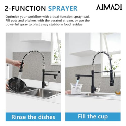 AIMADI Kitchen Faucet Black,Black Stainless Steel Kitchen Faucet | with Pull Down Sprayer,Single Handle Faucet for Kitchen Sink with LED Light - color: Black Nickel, style: with LED Sprayer