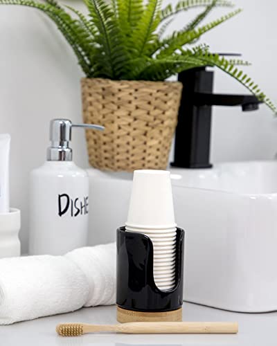 Ceramic Bathroom Cup Holder, 3 oz Dispenser, Black, 2 Pack | Mouthwash Cups Dispenser for Bathroom, Guest Toiletries, Countertop - color: Black, size: Set/2