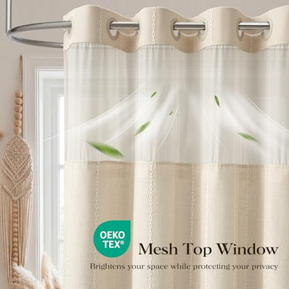 54x81 Ringless Boho Stripe Tassel Shower Curtain with Snap Liner Cream | Narrow Long Size, Heavy Duty Linen Blend, 3 in 1 Shower Curtain Set, Farmhouse Style, Waterproof & Washable, Mesh Top Window - color: A - Cream, size: 54"W x 81"L (Pack of 1)