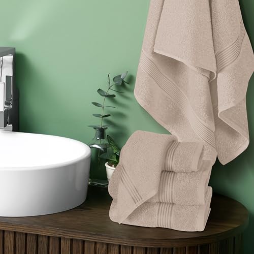 Ultra Soft 6 Pack Cotton Towel Set, Contains 2 Bath Towels 28x55 inch, 2 Hand Towels 16x24 inch & 2 Wash Coths 12x12 inch, Ideal Everyday use, Compact & Lightweight - Tan - color: Tan