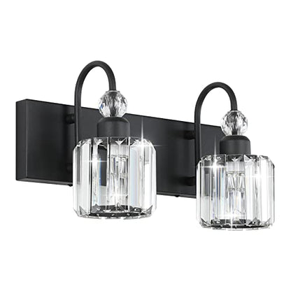 Ralbay Modern Vanity Lights - 2-Light Black Crystal Bathroom Wall Fixtures - color: Round-Black, size: 2-light