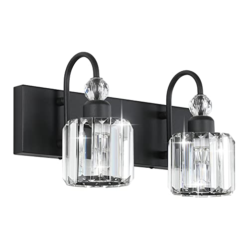 Ralbay Modern Vanity Lights - 2-Light Black Crystal Bathroom Wall Fixtures - color: Round-Black, size: 2-light