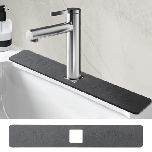 Sink Splash Guard Stone PNLLDDCN Non-Slip Diatom Mud Behind Faucet Mat For Kitche Countern & Draining Mat，Instant Drying Tray Stone For Bathroom Counter[Dark Gray, 24" X 4"] (1)