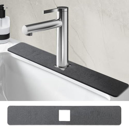 Sink Splash Guard Stone PNLLDDCN Non-Slip Diatom Mud Behind Faucet Mat For Kitche Countern & Draining Mat，Instant Drying Tray Stone For Bathroom Counter[Dark Gray, 24" X 4"] (1)