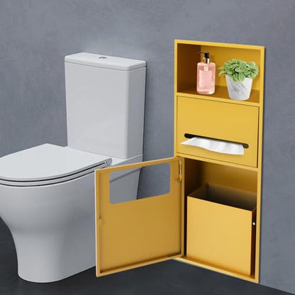 Recessed Toilet Paper Holder, Stainless Steel Shower Nich, Waterproof Bathroom Niche, Built-in Hidden Trash Can Tilt Out Trash Bin Cabinet for Kitchen Living Room Bedroom Hotel Residential (Gold) - color: Gold