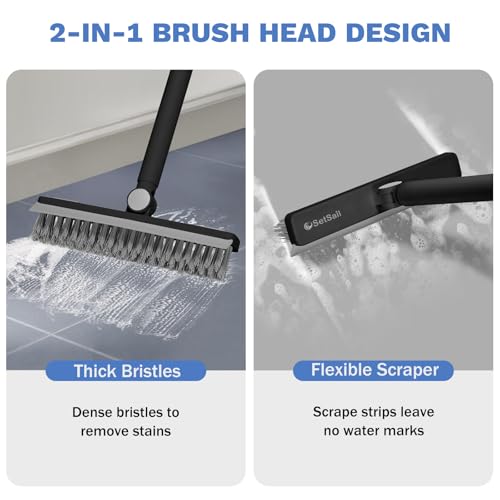 SetSail Grout Cleaner Brush with Long Handle, V-Shaped Floor Brush, Black | Swivel Grout Brush Stiff Bristle Floor Grout Scrubber for Bathroom, Tile Line, Crevice, Kitchen, Wall, Deck, Garage - color: Black Grey