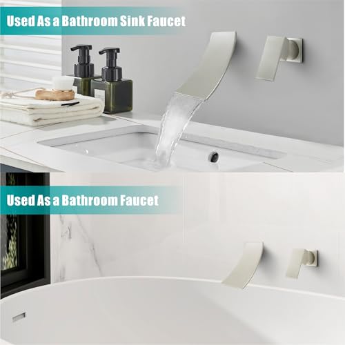 SKOWLL Wall Mount Bathroom Faucet, Brushed Nickel Bathtub Waterfall Sink Faucets, Single Handle Bathroom Lavatory Faucet - color: Brushed Nickel