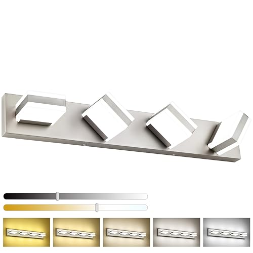 PRESDE 4-Light LED Vanity Light for Bathroom Brushed Nickel Bathroom Light Fixtures Over Mirror Modern Bath Wall Lighting Dimmable 5CCT - color: Nickel-5 Colors Changeable, size: 30inch