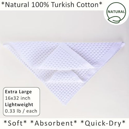 PÜSKÜL Natural 100% Turkish Cotton Waffle Kitchen and Hand Towels, 3-Piece | White, 32x16" Large, Premium 3D Honeycomb Weave Soft Absorbent Quick-Dry Lint-Free Dish Towel, Oeko-Tex Made in Turkey - color: White, size: Kitchen & Hand Towels Pack of 3