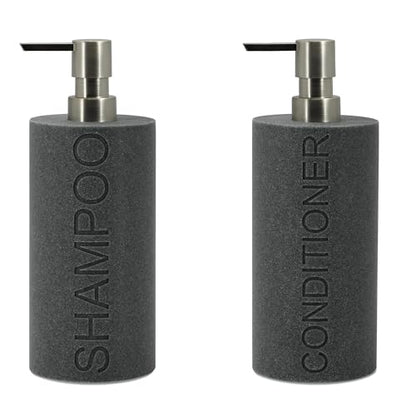 Resin 2 Pack Shampoo, Conditioner or Body Wash Dispenser Set, Luxurious Refillable Pump Bottles with Matte Pump Top and Embossed Text, Durable Design for Bathroom and Shower - color: Gray Shampoo & Conditioner