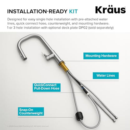 KRAUS Torak Pull Down Kitchen Faucet in Spot-Free Stainless Steel with 2 Function Sprayer, Pre-Attached Water Lines, and Mounting Hardware, KPF-2841SFS - color: Spot Free Stainless Steel, style: Pull-Down Square Arc Faucet