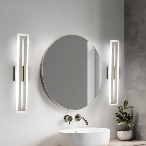 WILON Modern Bathroom Vanity Light 24 Inch, Brushed Nickel LED Vanity Light, 15W 3CCT Dimmable Bathroom Light Fixtures Over Mirror, Rotatable Wall Lamp, Long Wall Sconce Light for Bar Bedroom Kitchen