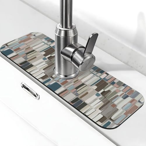 Abstract Boho Mid Century Modern Kitchen Sink Splash Guard Faucet Mat Super Absorbent Fast Drying Mat Sink Gadgets-Fast Drying Pad Sink Mat For Kitchen Bathroom (15" X 5.5" ) - color: Abstract Boho Mid Century Modern