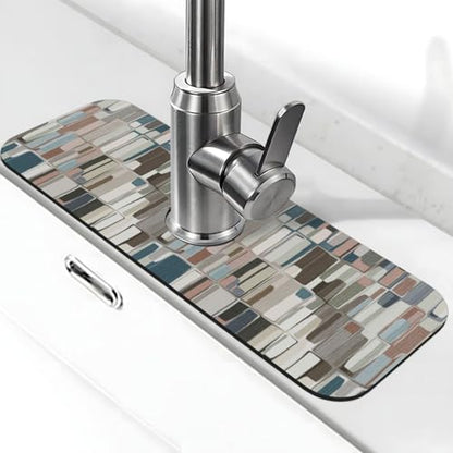 Abstract Boho Mid Century Modern Kitchen Sink Splash Guard Faucet Mat Super Absorbent Fast Drying Mat Sink Gadgets-Fast Drying Pad Sink Mat For Kitchen Bathroom (15" X 5.5" ) - color: Abstract Boho Mid Century Modern