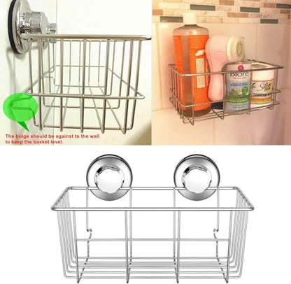 Strong Suction Cups Deep Shower Caddy Bath Shelf Rust-Free Stainless Steel Basket Shampoo Conditioner Holder for Bathroom Kitchen Tidy Organizer