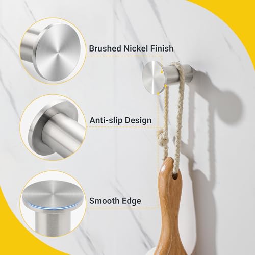 SAYAYO Brushed Nickel Towel Hooks for Bathrooms, Heavy Duty Wall Hooks | Modern Coat Hook for Hanging, SUS 304 Stainless Steel Robe Hook, 4 PCS - color: Brushed Nickel