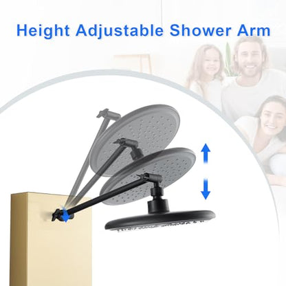 POPFLY Shower Panel Tower System with Shelf, Adjustable Shower Arm Height 8-inch Rainfall Head System, Stainless Steel Shower Panel, 6 Body Jets and 5-Setting Handheld Shower, Brushed Gold - color: 6 Jets with Shelf-Brushed Gold