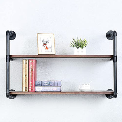 Industrial Pipe Shelves With Wood Planks,Rustic Pipe Shelving Wall Shelf | Metal Pipe Solid Pine Wood,Easy to Assemble,Wooden Board Thickness 0.78 In,For Bar Farmhouse Kitchen Office Bathroom,Bedroom - color: 2-layer, size: 36in