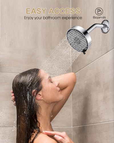 Bovepin 3 functions Rainfall Shower Head Replacement with 1.5 GMP Flow | G1/2" Universal Fitting, 360° Adjustable Brass Ball Joint, 1-Min Easy Install & Easy Clean, Chrome